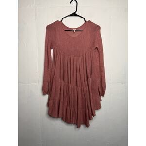 Free People Mauve Midnight Ruffles Tiered Long Sleeve Sweater Tunic Size XS